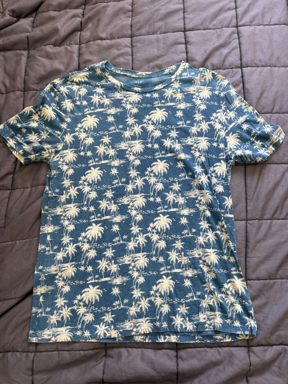 GAP Indigo-Dyed Tee with White Palm Tree Print